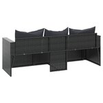 vidaXL Canapé de jardin à 3 places avec coussins noir résine tressée