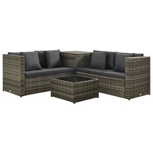 vidaXL Salon de jardin 4 Pièces avec coussins résine tressée gris