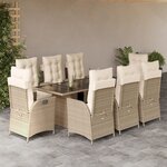 vidaXL Ensemble à manger de jardin et coussins 9 Pièces beige Poly rotin