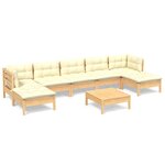 vidaXL Salon de jardin 8 Pièces avec coussins crème Bois de pin
