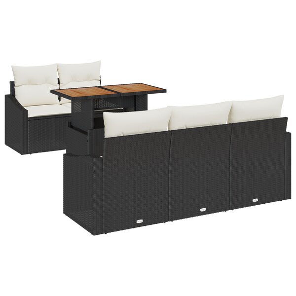vidaXL Ensemble de Salle à Manger de Jardin de 6 Pièces avec Coussins Noir Rattan Poly Acacia