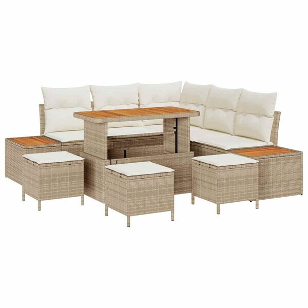 vidaXL Ensemble de canapé de jardin 9 Pièces Beige Poly rotin