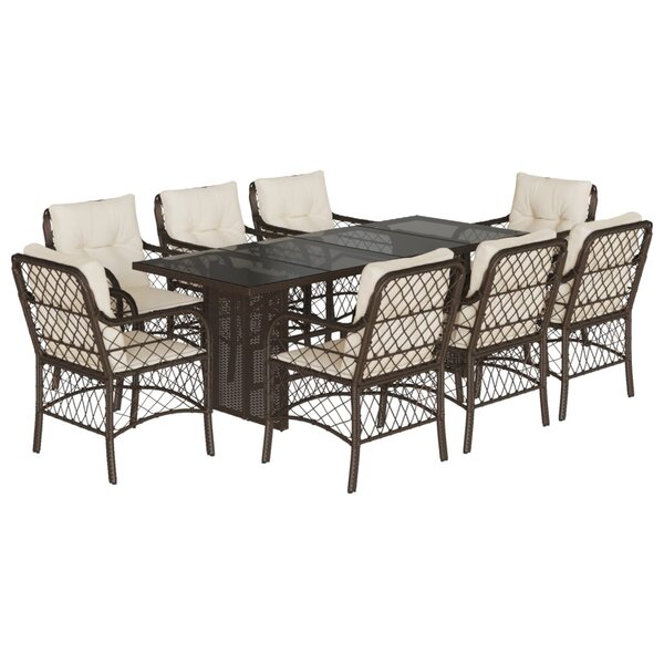 vidaXL Ensemble à manger de jardin et coussins 9 Pièces marron poly rotin