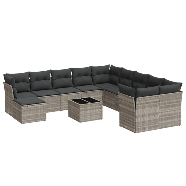 vidaXL Salon de jardin avec coussins 12 Pièces gris clair résine tressée