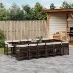 vidaXL Ensemble à manger de jardin avec coussins 13 Pièces marron rotin
