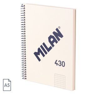 Cahier à Spirale Milan Serie 1918 Format A5 Grille 5x5mm - 80 Feuilles de 95 gr/m2 - Microperforé  2 Trous - Coloris Beige