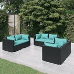 vidaXL Salon de jardin 6 Pièces avec coussins Résine tressée Noir