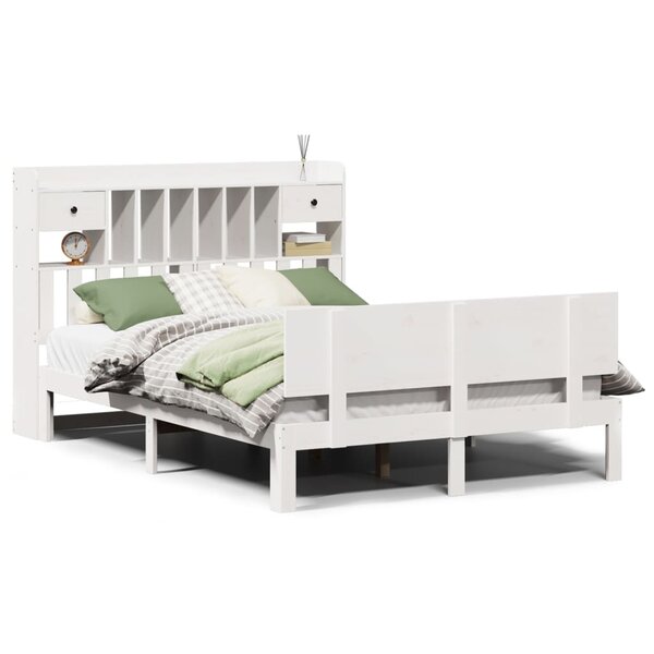 vidaXL Lit bibliothèque sans matelas blanc 160x200 cm bois pin massif