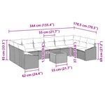 vidaXL Ensemble de canapé de jardin de 11 pièces avec coussins Beige Poly Rattan Acacia