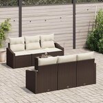 vidaXL Ensemble de canapé de jardin avec coussin 7 Pièces Marron  Crème