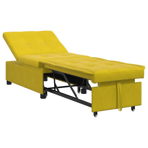 vidaXL Canapé-lit 3-en-1 avec design tirant en velours jaune