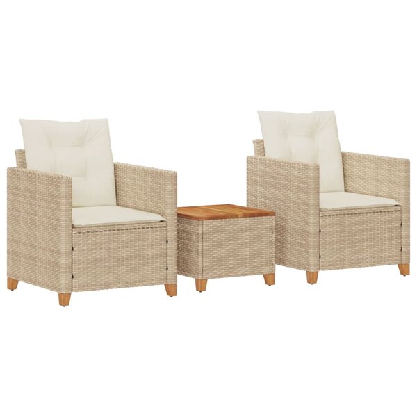 vidaXL Ensemble de bistro 3 Pièces coussins beige résine tressée acacia