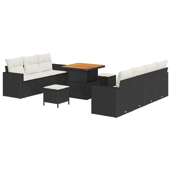 Ensemble de canapé de jardin en 10 pièces avec coussins en noir Poly Rattan Acacia