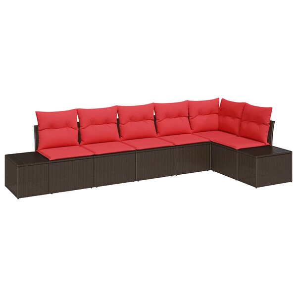 vidaXL Ensemble de canapé de jardin avec coussin 6 Pièces Marron et rouge