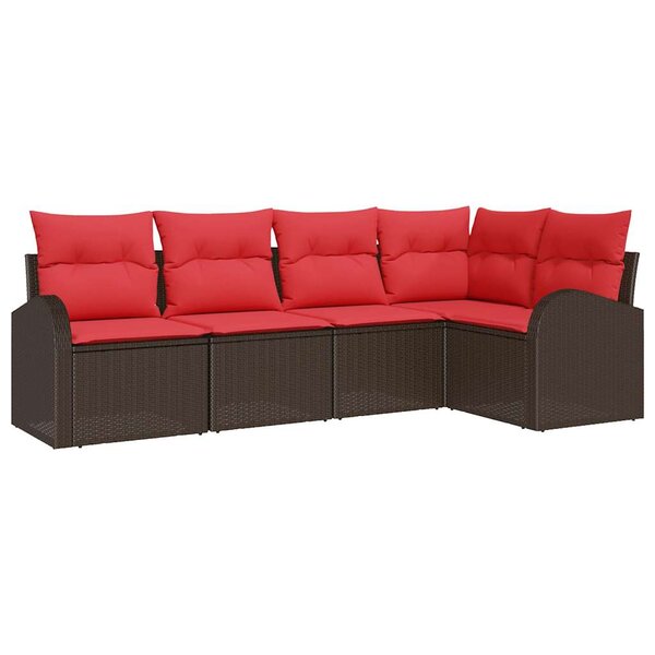 vidaXL Ensemble de canapé de jardin 5 Pièces Marron et rouge polyrotin