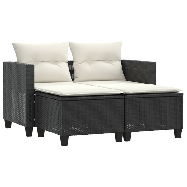 vidaXL Canapé de jardin 2 places avec tabourets noir résine tressée