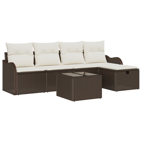 Ensemble de Canapés de Jardin 6 pièces avec Coussins Marron Poly Rattan
