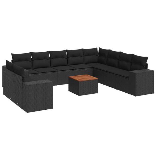 vidaXL Salon de jardin 11 Pièces avec coussins noir résine tressée