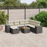 vidaXL Salon de jardin 8 Pièces avec coussins noir résine tressée