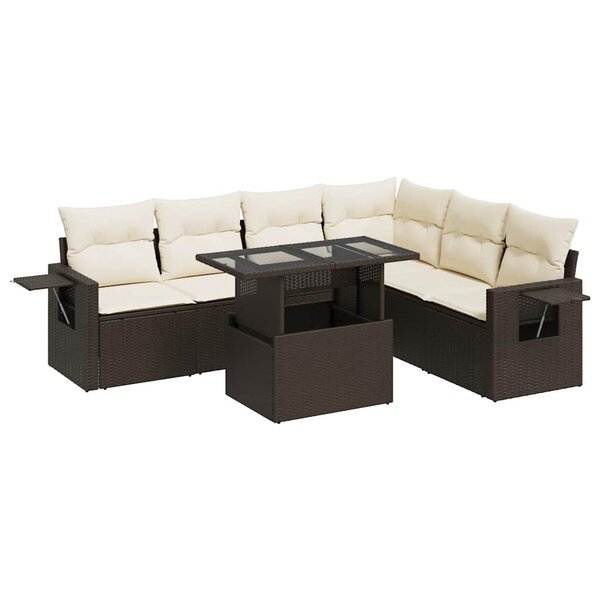 vidaXL Salon de jardin avec coussins 7 Pièces marron résine tressée