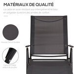 Bain de soleil pliable transat inclinable 5 positions chaise longue grand confort avec accoudoirs dim. 152L x 65l x 100H cm métal époxy textilène gris