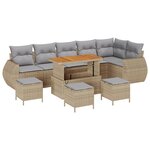 Ensemble de Canapés de Jardin 10 Pièces avec Coussins Beige Poly Rattan Acacia