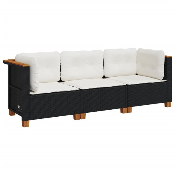 vidaXL Canapé de jardin avec coussins 3 places noir résine tressée