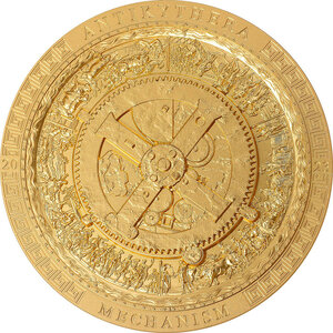 Monnaie ANTIKYTHERA MECHANISM Gilded Archeology Symbolism Antiqued 3 Oz Argent 20$ Cook Islands 2023