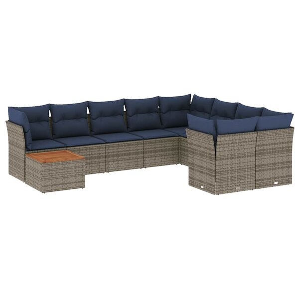vidaXL Salon de jardin 10 Pièces avec coussins gris résine tressée