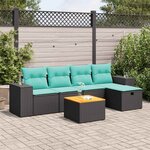 vidaXL Salon de jardin 6 Pièces avec coussins noir résine tressée