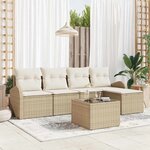 vidaXL Ensemble de canapé de jardin 6 Pièces Beige et blanc Poly rotin
