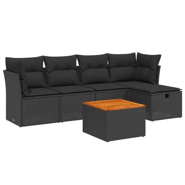 vidaXL Salon de jardin 6 Pièces avec coussins noir résine tressée