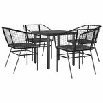 vidaXL Ensemble à manger de jardin et coussins 5 Pièces noir rotin verre