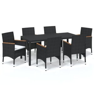 vidaXL Ensemble à manger de jardin coussins 7Pièces Résine tressée Noir