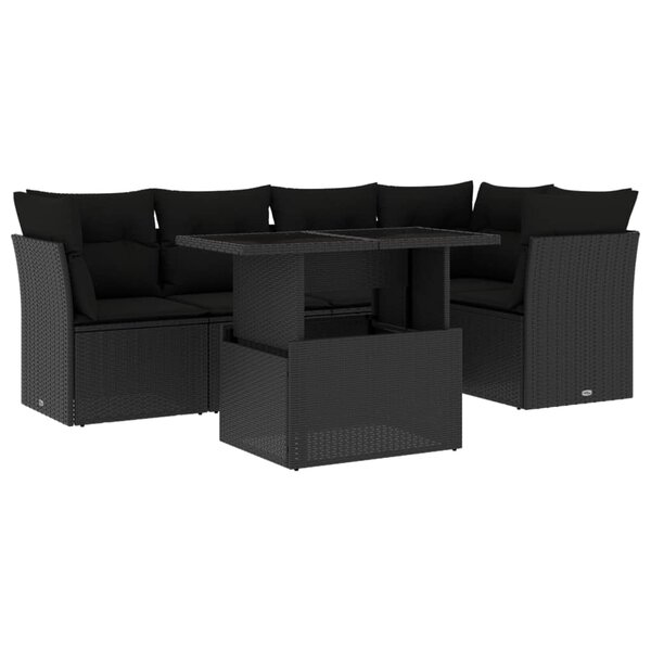 vidaXL Salon de jardin 6 Pièces avec coussins noir résine tressée