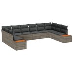 vidaXL Ensemble de Canapés de Jardin 10 pièces avec Coussins Gris Poly Rotin Acacia