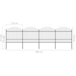 vidaXL Clôture de jardin à dessus en lance Acier (1 5-1 75)x6 8 m Noir