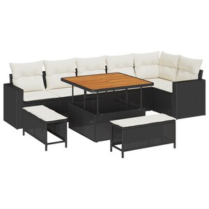 Canapé de Jardin 9 Pièces vidaXL avec Coussins Rattan Poly Noir