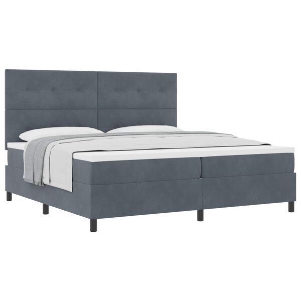 vidaXL Lit à ressorts avec tête de lit Gris foncé 200 x 200 cm Velours