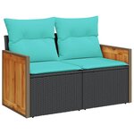 vidaXL Canapé de jardin avec coussins 2 places en résine tressée noire