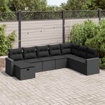 vidaXL Salon de jardin 8 Pièces avec coussins noir résine tressée