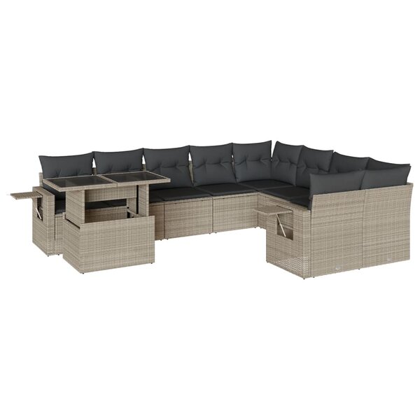 vidaXL Salon de jardin avec coussins 10 Pièces gris clair résine tressée