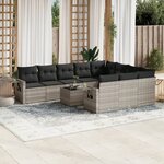 vidaXL Salon de jardin 11 Pièces avec coussins gris clair résine tressée