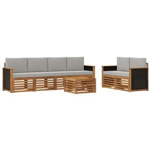 vidaXL Ensemble de canapés d'extérieur 7 pc Naturel et gris clair