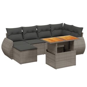 vidaXL Salon de jardin avec coussins 7 Pièces gris résine tressée