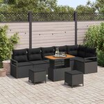 vidaXL Ensemble de canapé de jardin avec coussin 9 Pièces Noir Poly rotin