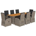 vidaXL Ensemble à manger de jardin 9 Pièces coussins gris résine tressée