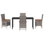 vidaXL Set de salle à manger de jardin 5 pièces avec coussins en rattan poly gris