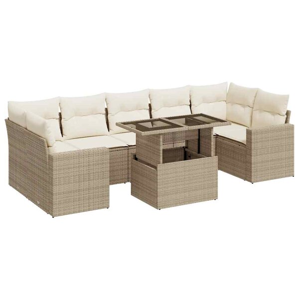 vidaXL Salon de jardin avec coussins 8 Pièces beige résine tressée