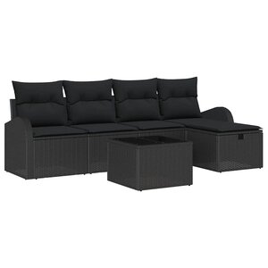 vidaXL Ensemble de Canapés avec coussin 6 Pièces Noir polyrotin